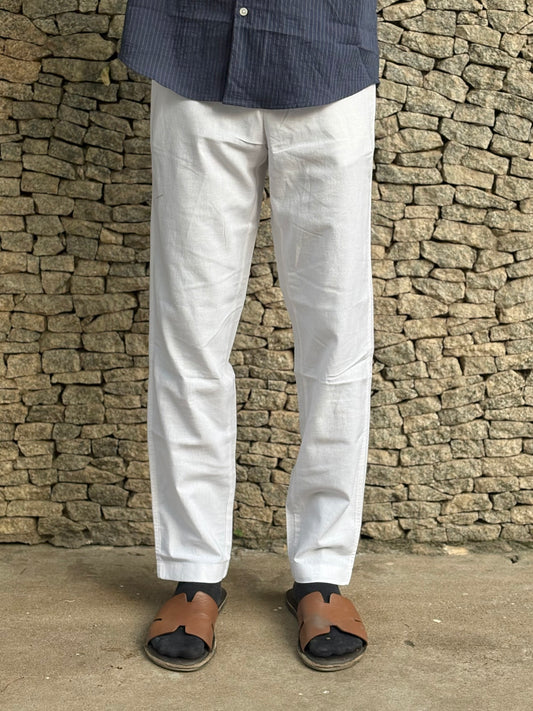 White Linen Relaxed Fit Draw String Pants