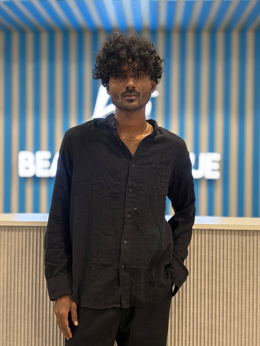 Black Mandarin Embroidery Shirt