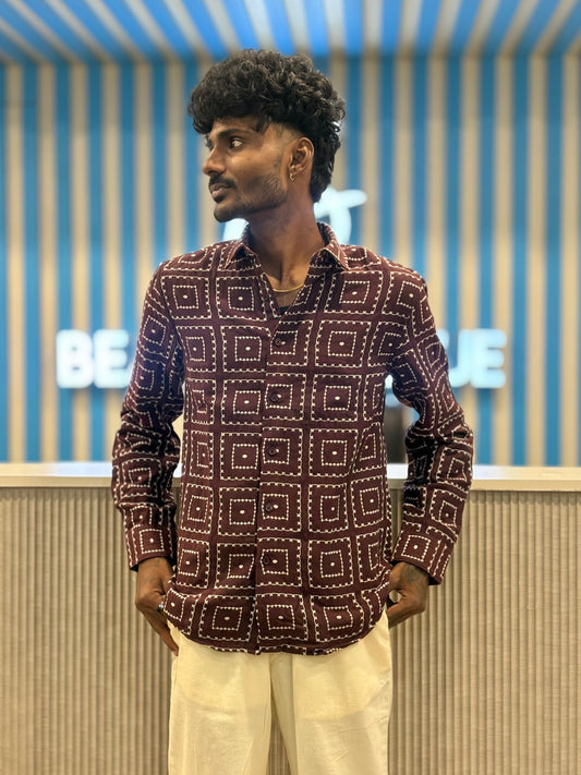 Maroon Jacquard Cotton Shirt