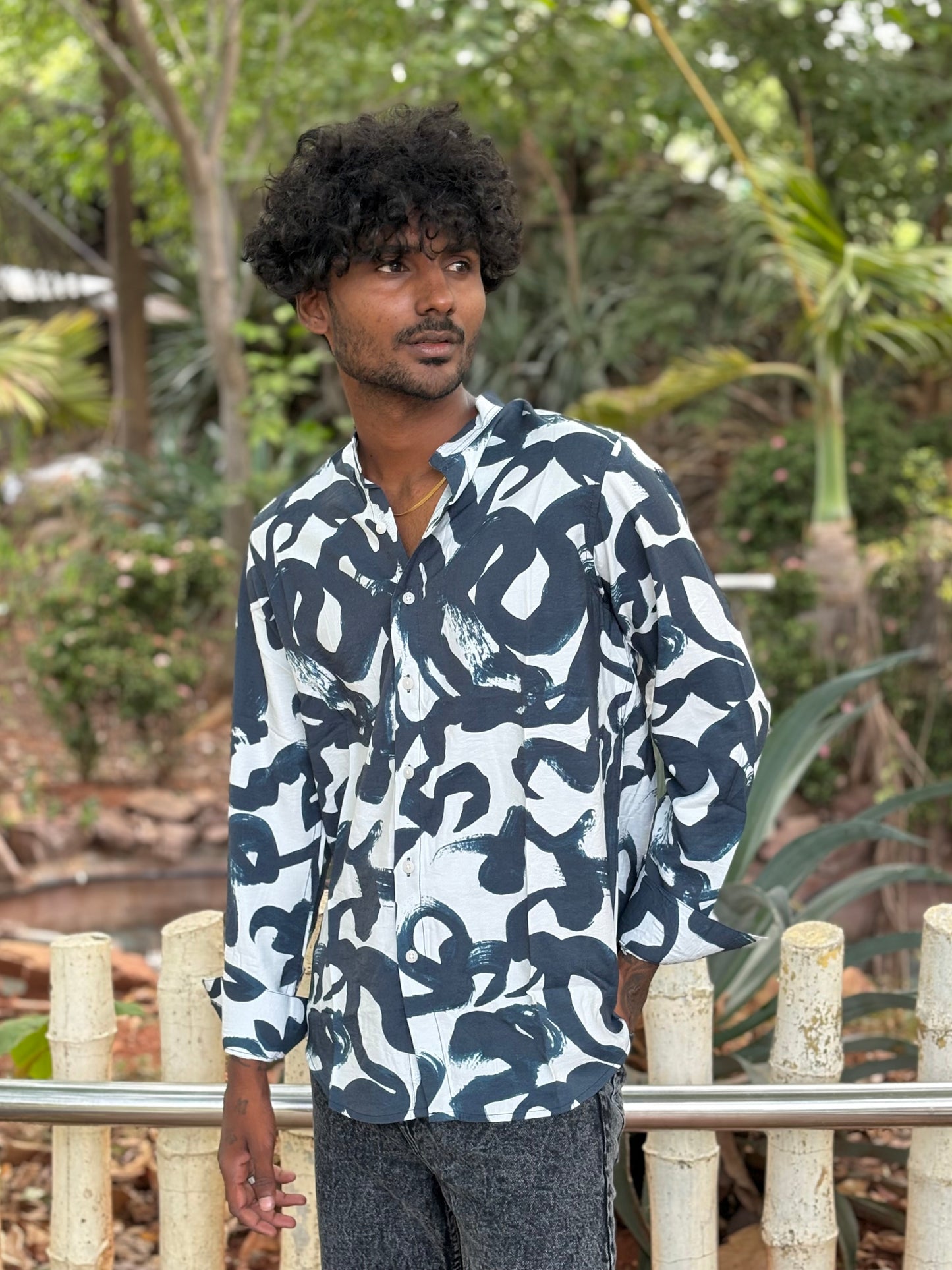 Blue Mandarin Collar Shirt