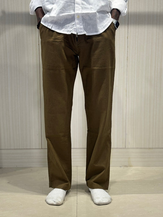 Brown Linen Relaxed Fit Draw String Pants