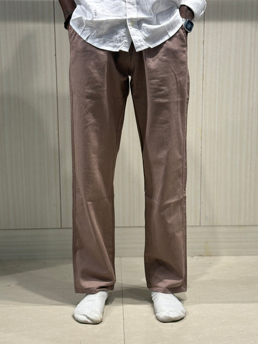 Brown Linen Relaxed Fit Draw String Pants