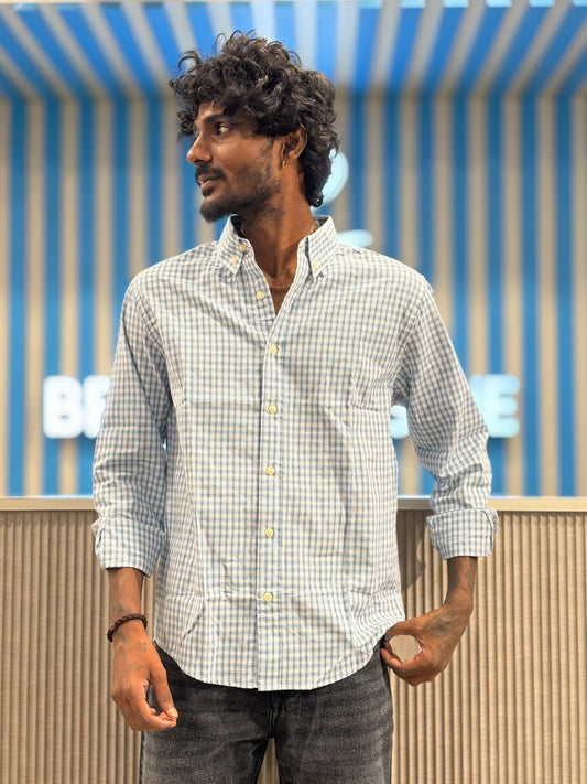 White And Blue Micro Checked Shirt