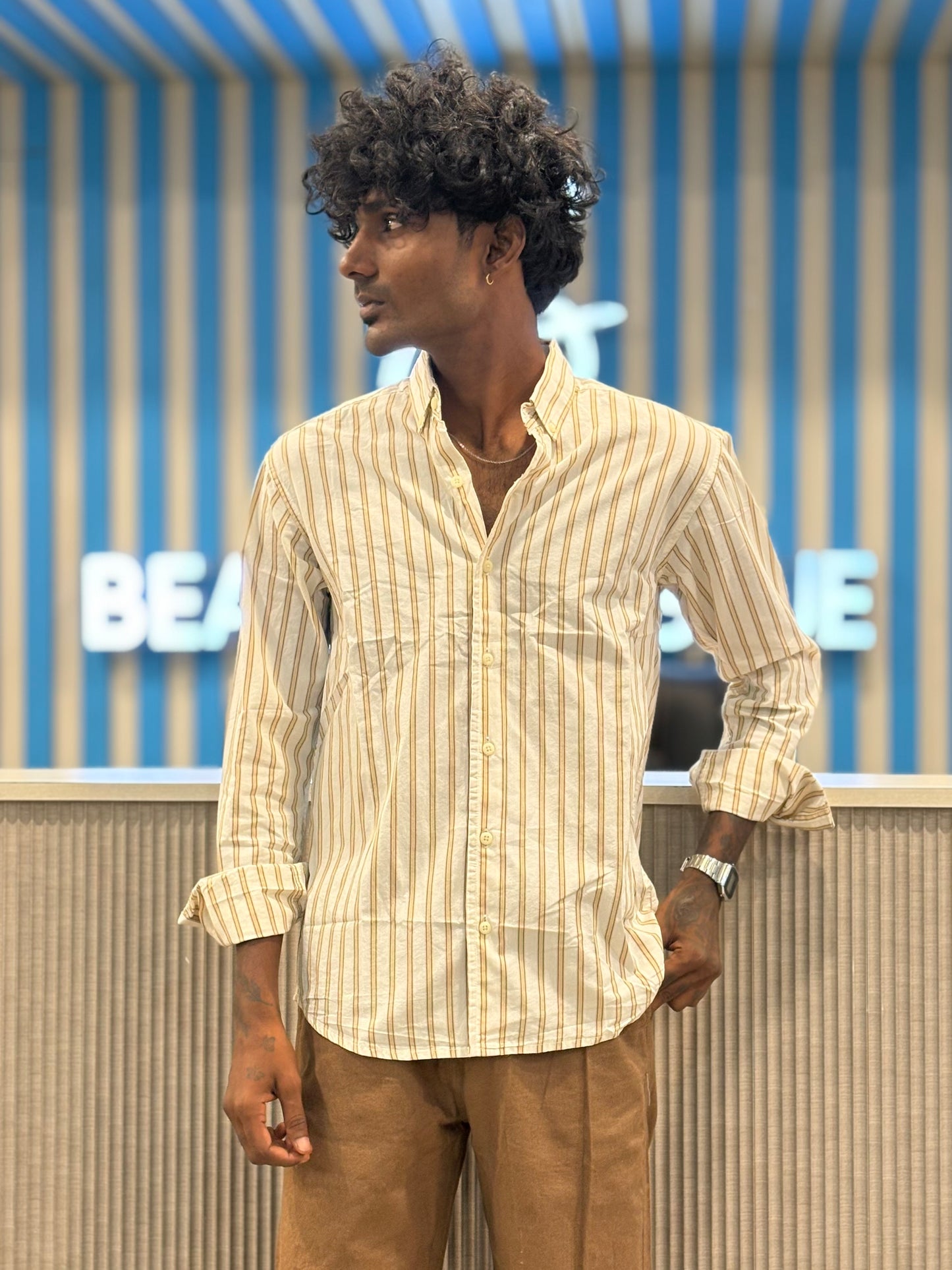 Beige Striped Old Money Shirt