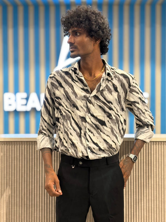 White Rayon Viscose Printed Shirt