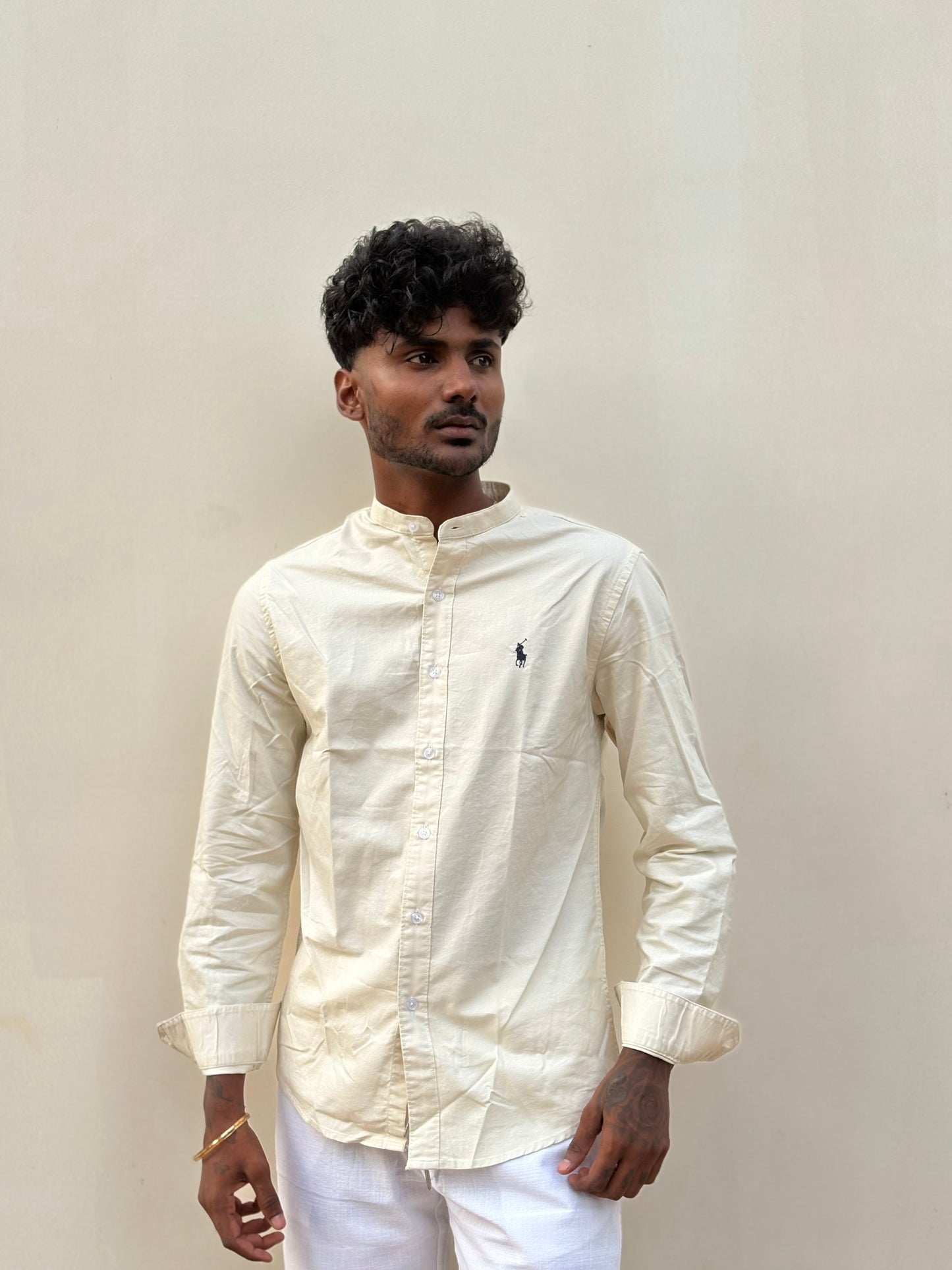 Yellow Mandarin Collar Shirt