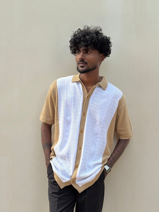 Beige Flat Knit Half Sleeve Shirt