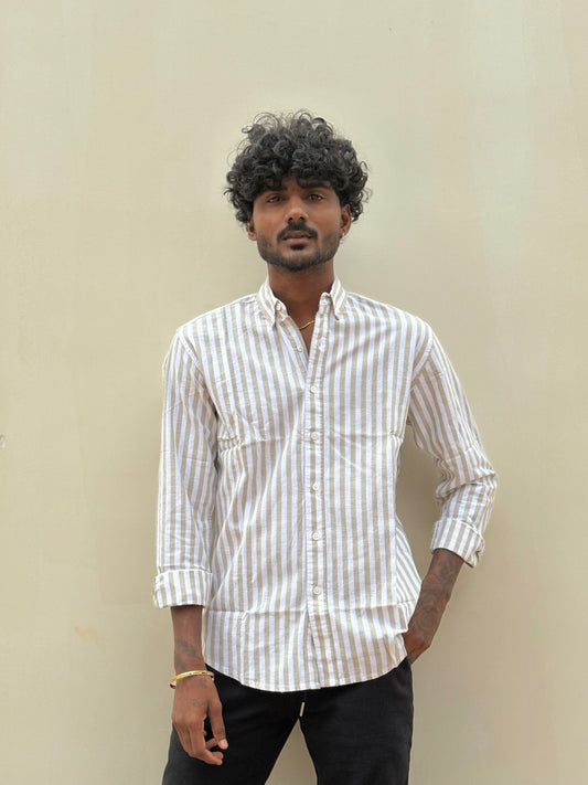 Beige Striped Linen Shirt