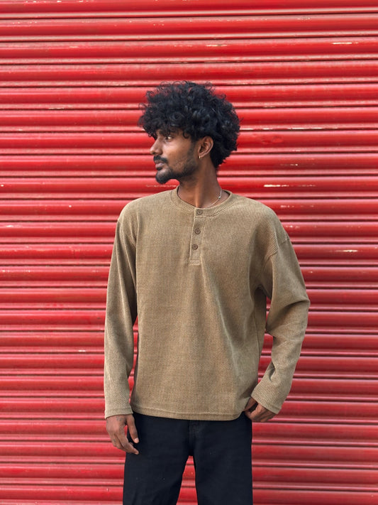 Brown Henley Full Sleeve Tshirt