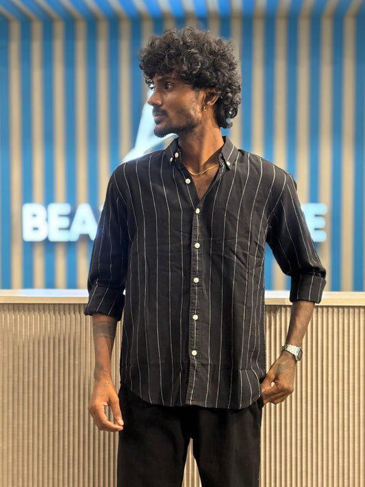 Black Linen Striped Shirt