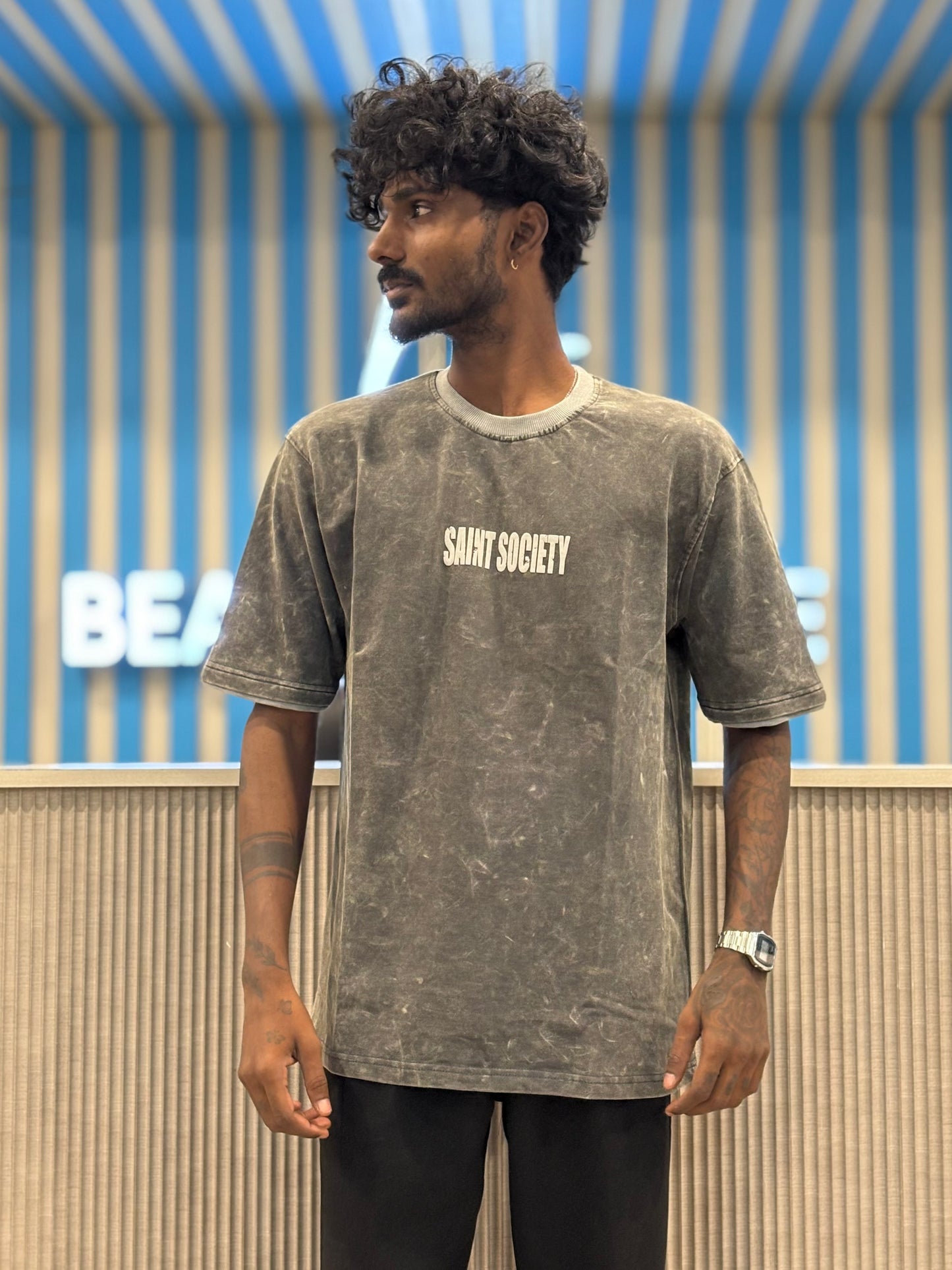 Grey Acid Wash Oversized Tshirt