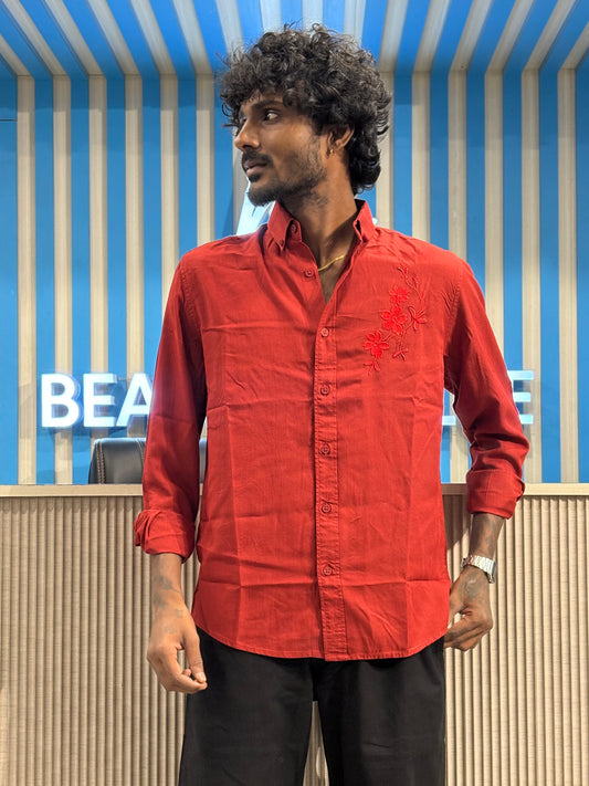 Red Chest Embroidery Shirt