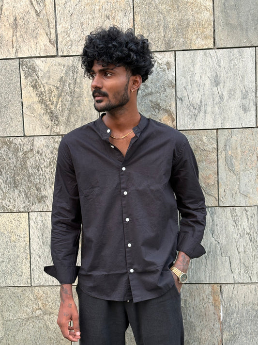 Black Mandarin Collar Shirt