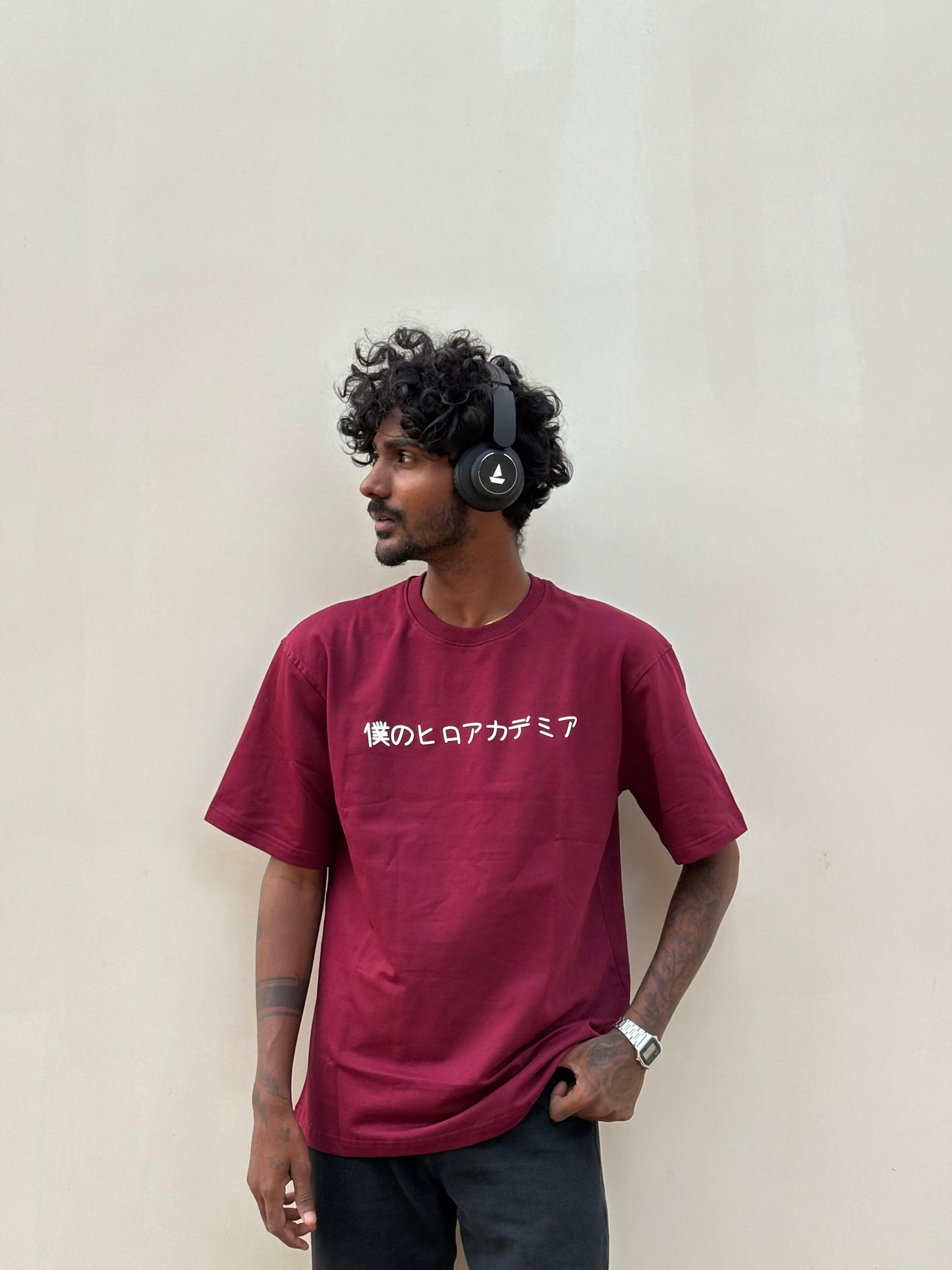 Maroon Anime Oversized Tshirt