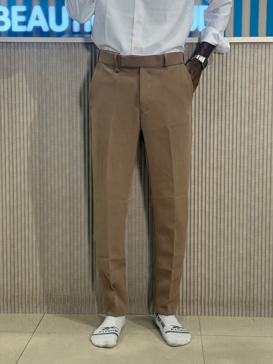 Dark Beige Polo Fit Flexi Waist Formal Pants