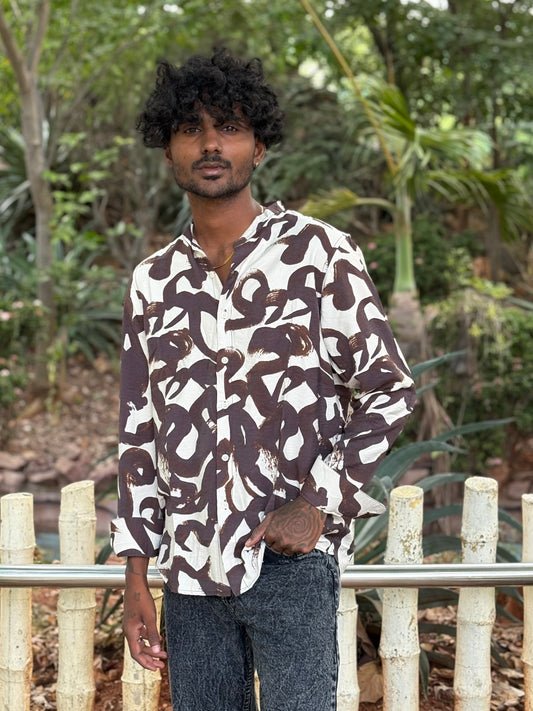 Brown Mandarin Collar Shirt