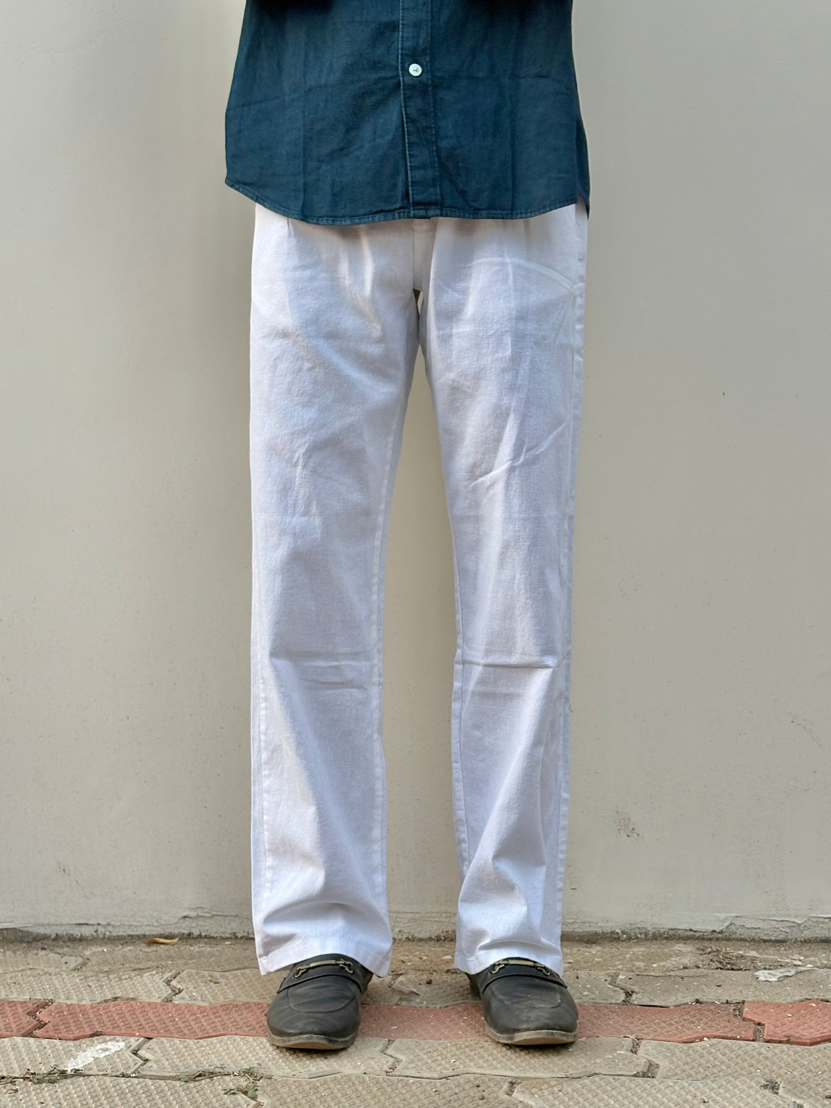 White Linen Relaxed Fit Draw String Pants
