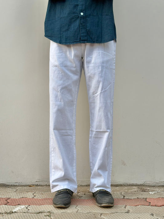 White Linen Relaxed Fit Draw String Pants
