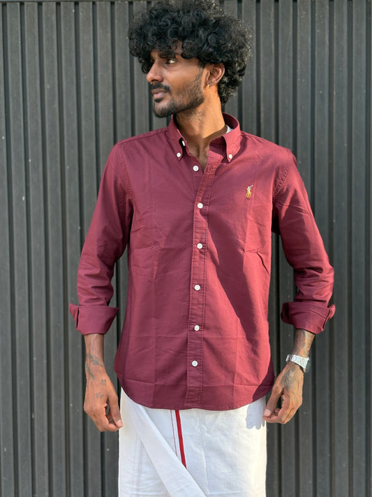 Maroon Poly Oxford Shirt