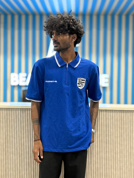 Porsche Blue Zipper Oversized Tshirt
