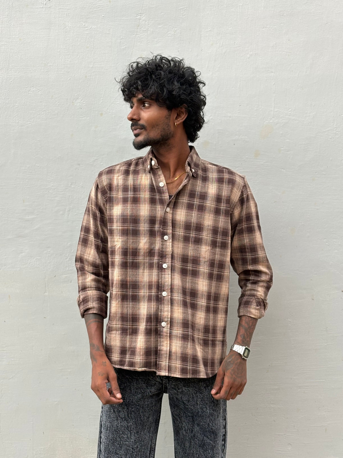 Brown Flannel Checked Shirt