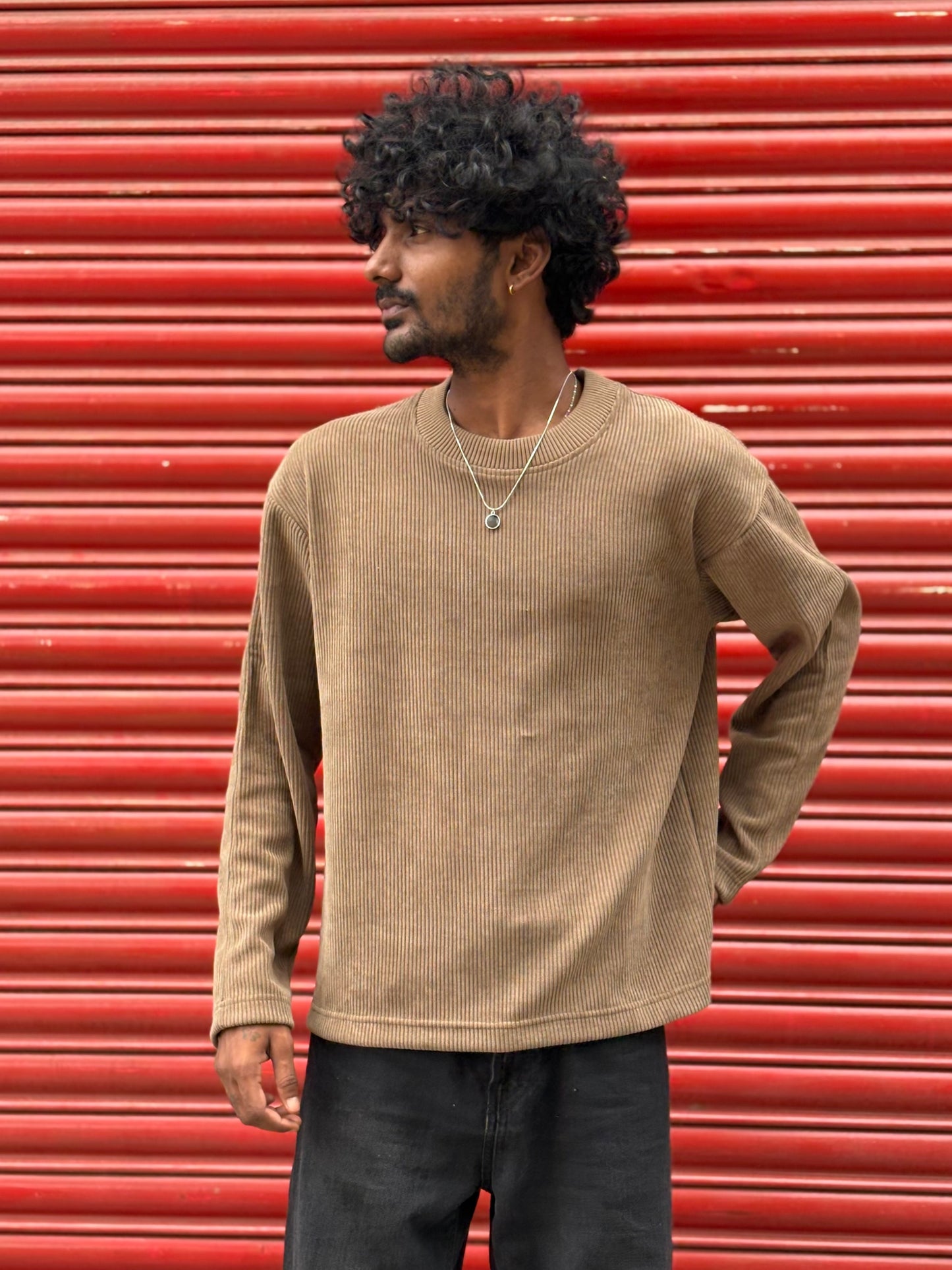 Beige Ribbed Sweatshirt