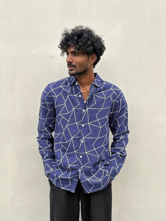 Blue Jacquard Cotton Shirt