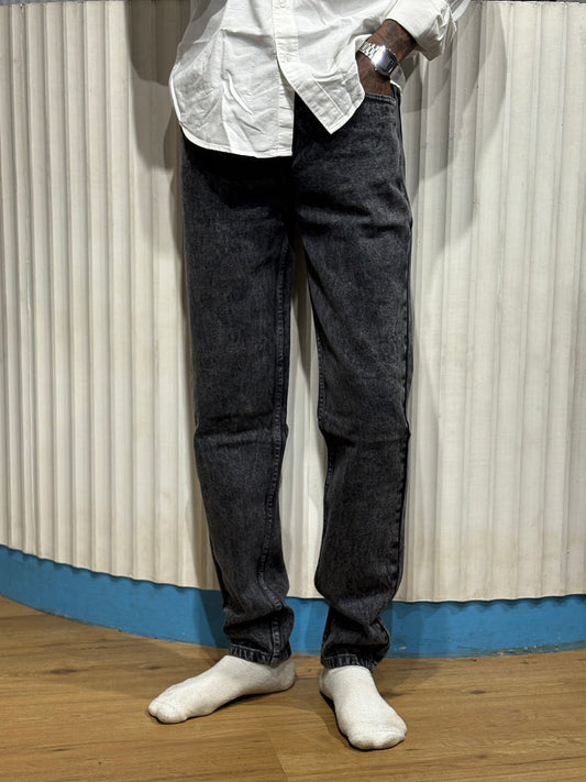 Acid Washed Dark Grey Semi Baggy Jeans