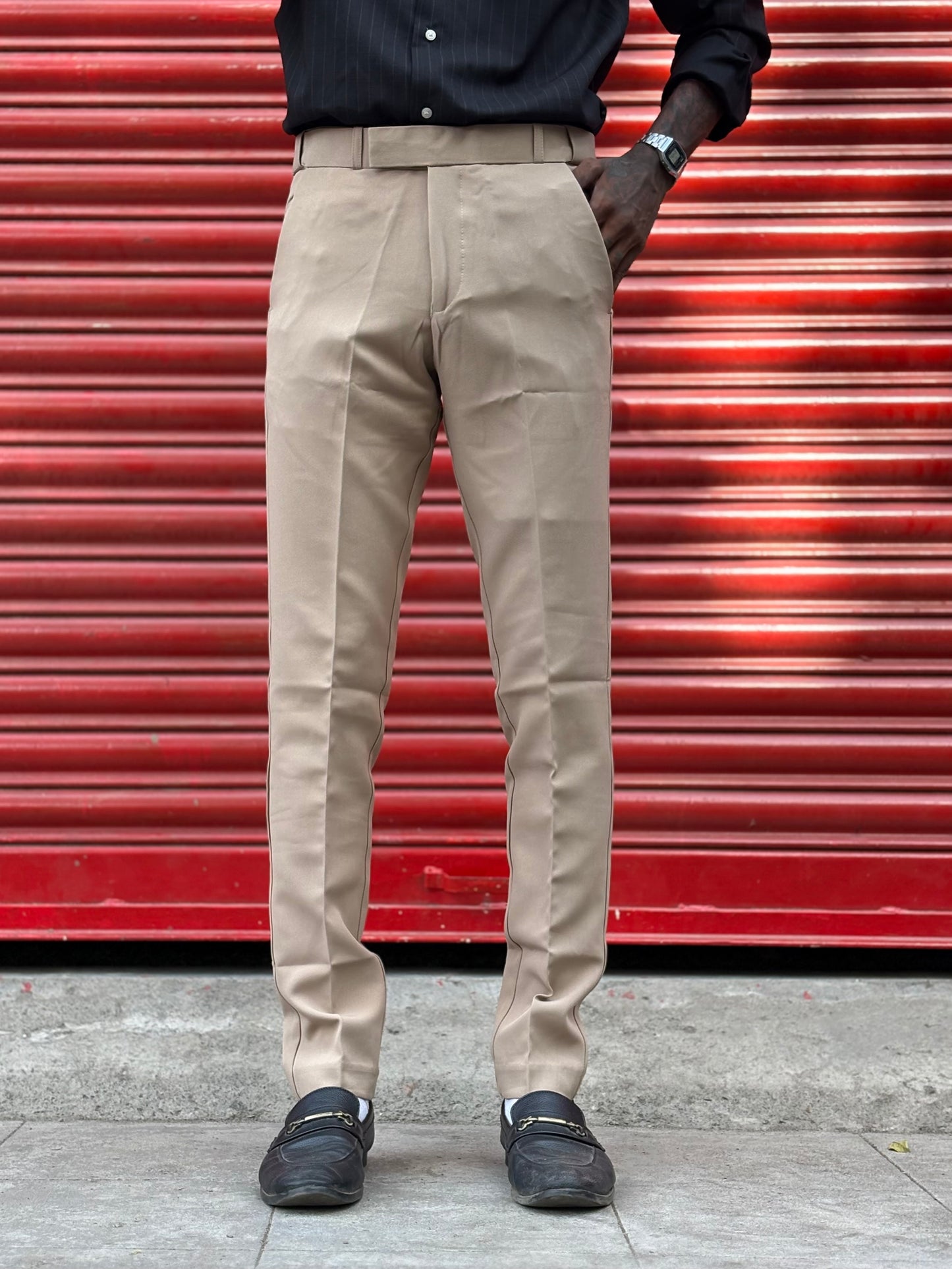 Beige Polo Fit Flexi Waist Formal Pants