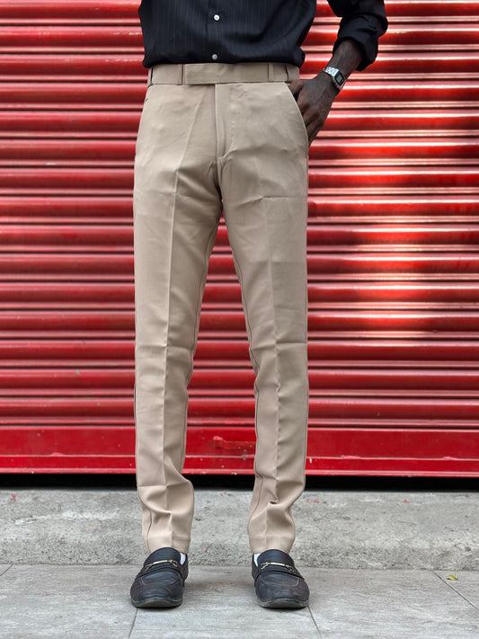 Beige Polo Fit Flexi Waist Formal Pants