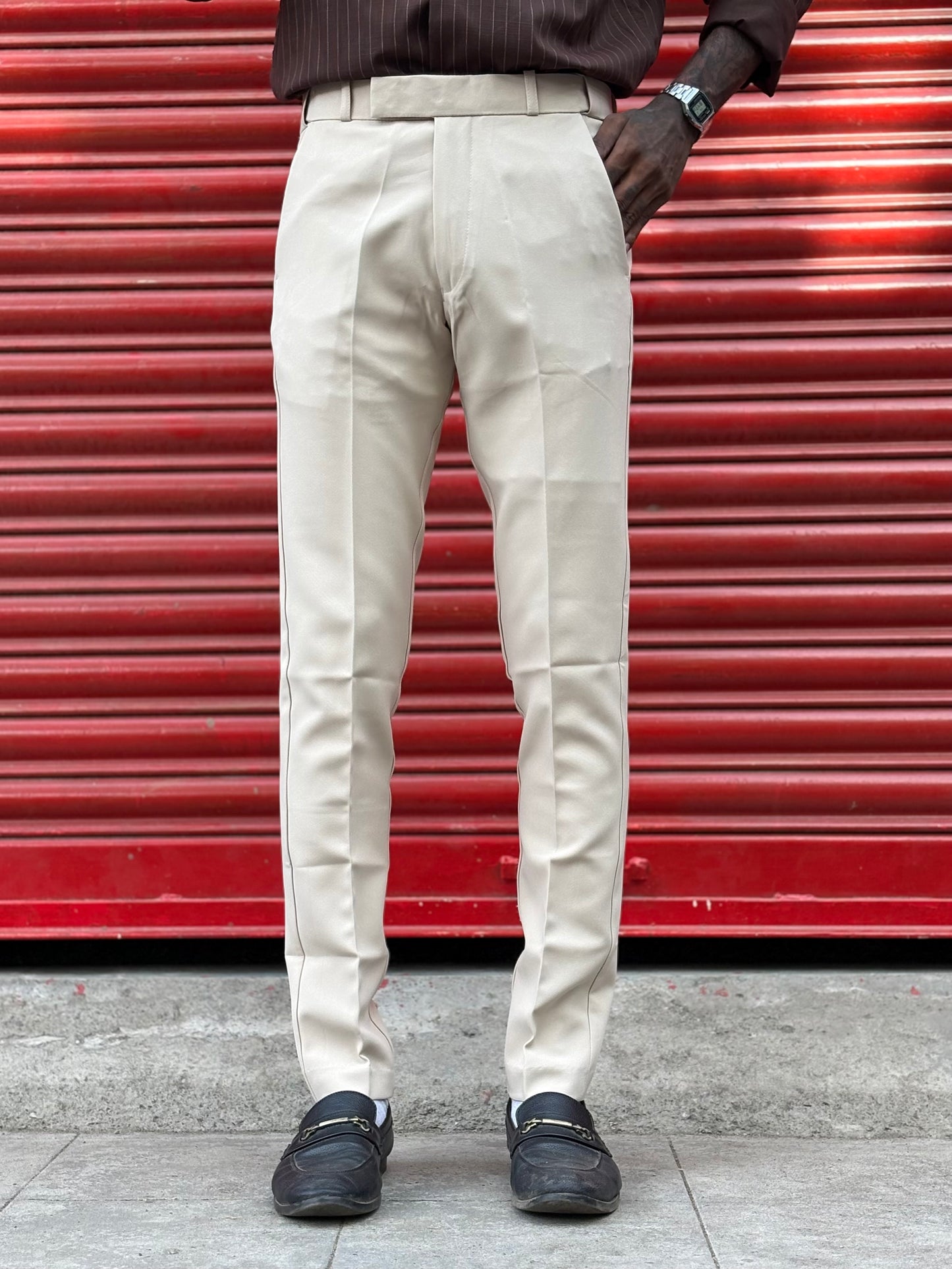 Beige Polo Fit Flexi Waist Formal Pants