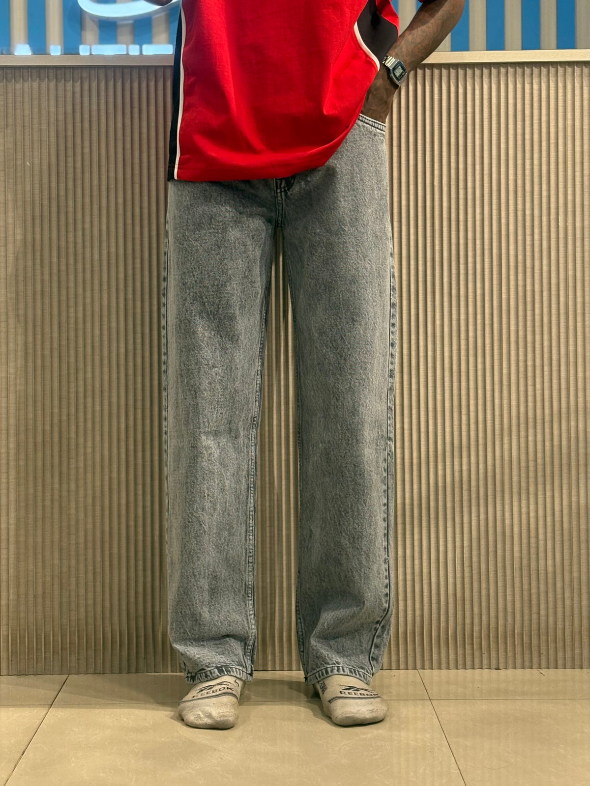 Light Grey Acid Wash Baggy Jeans