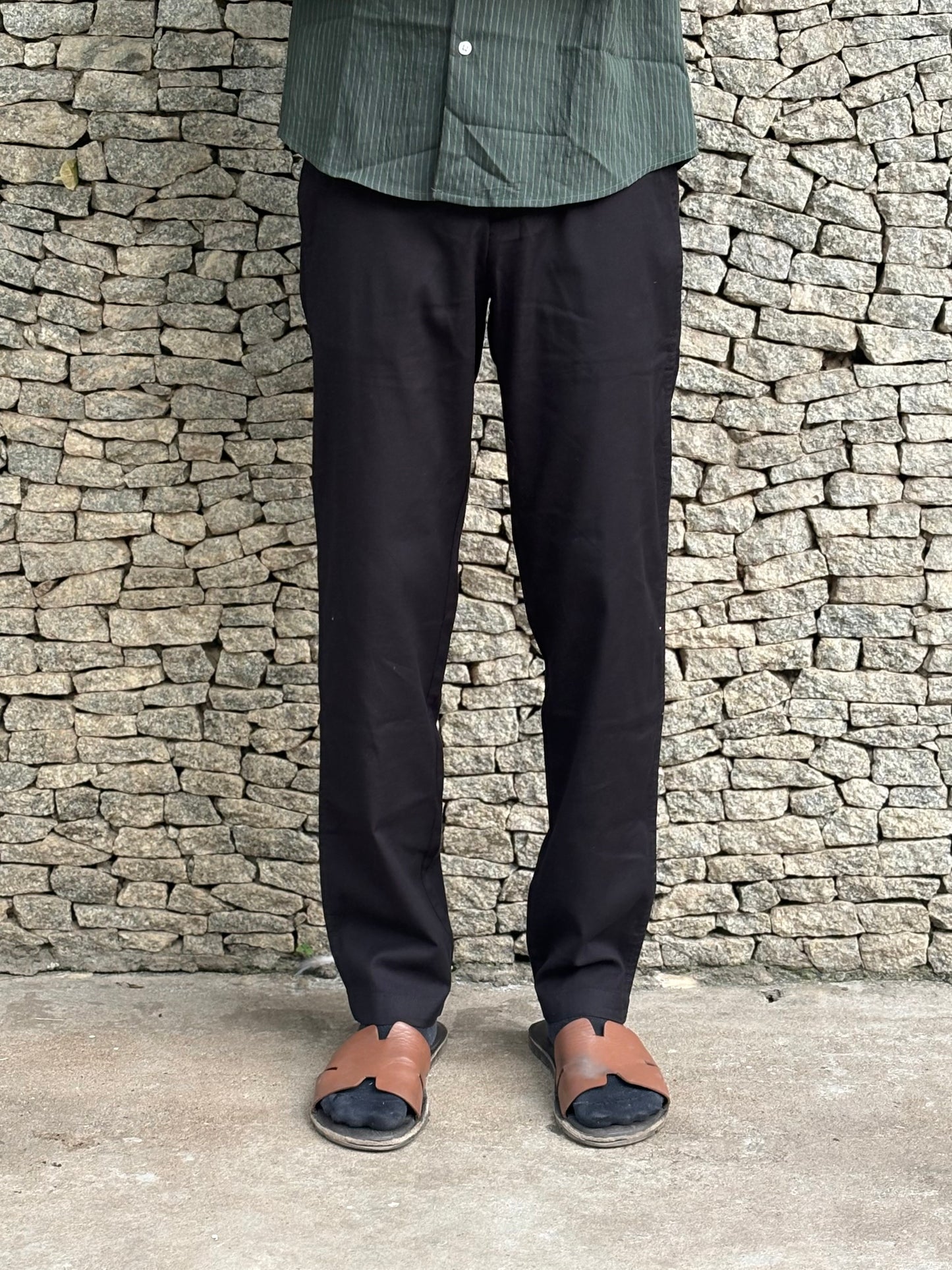 Black Linen Relaxed Fit Draw String Pants