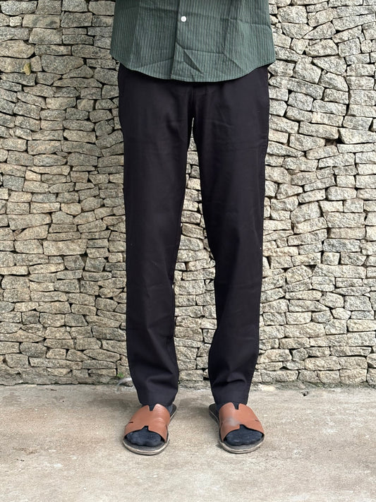 Black Linen Relaxed Fit Draw String Pants