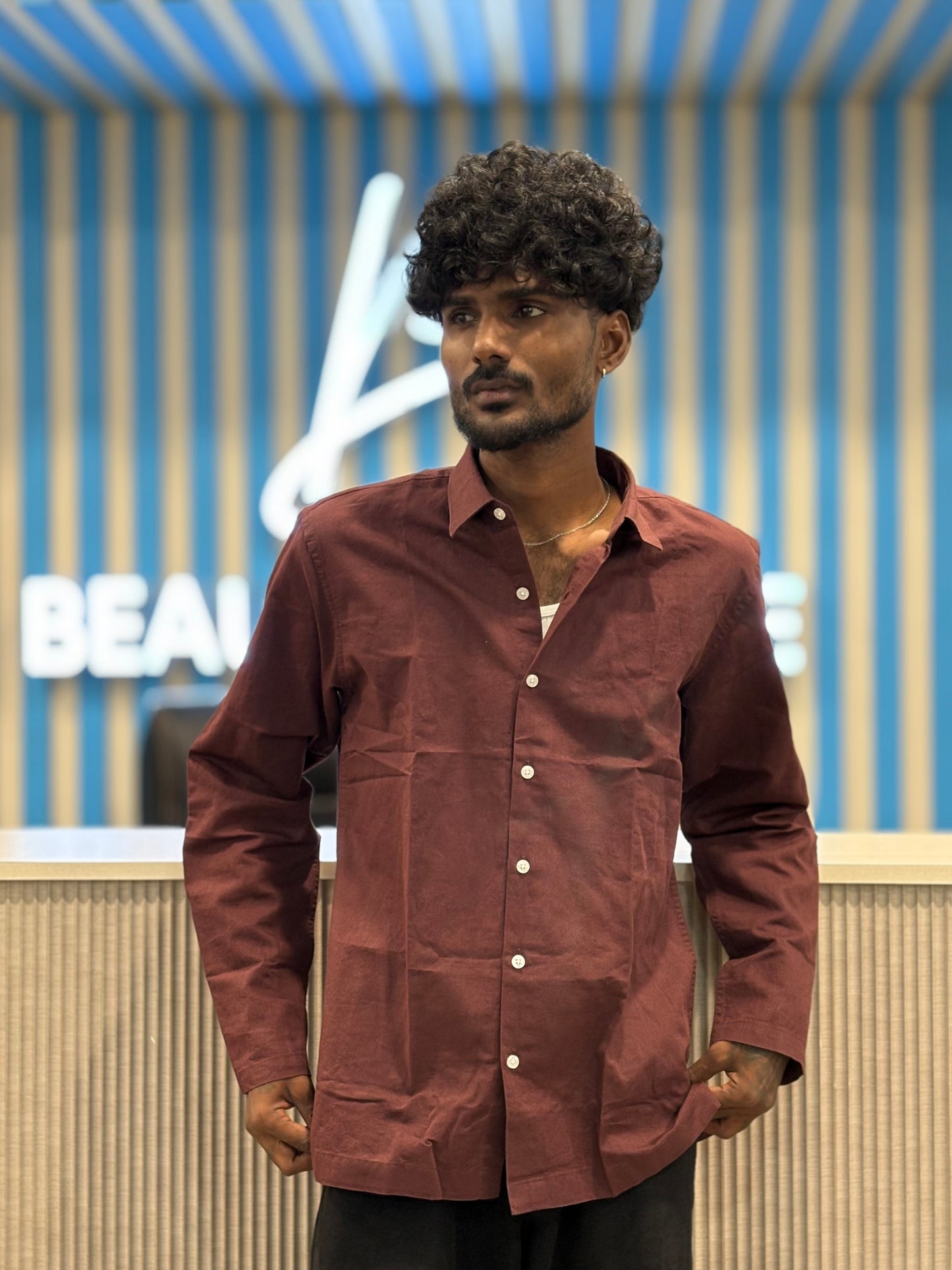 Dark Maroon Linen Shirt