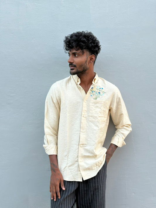 Light Yellow Linen Blended Embroidery Shirt