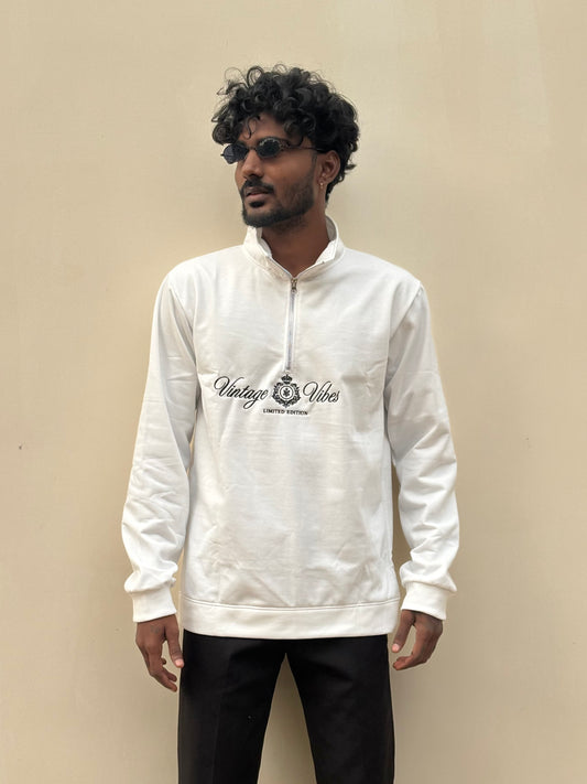 White Zipper Polo Full Sleeve Tshirt