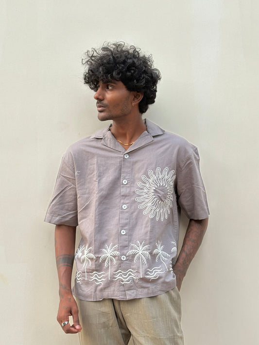 Grey Embroidery Linen Shirt