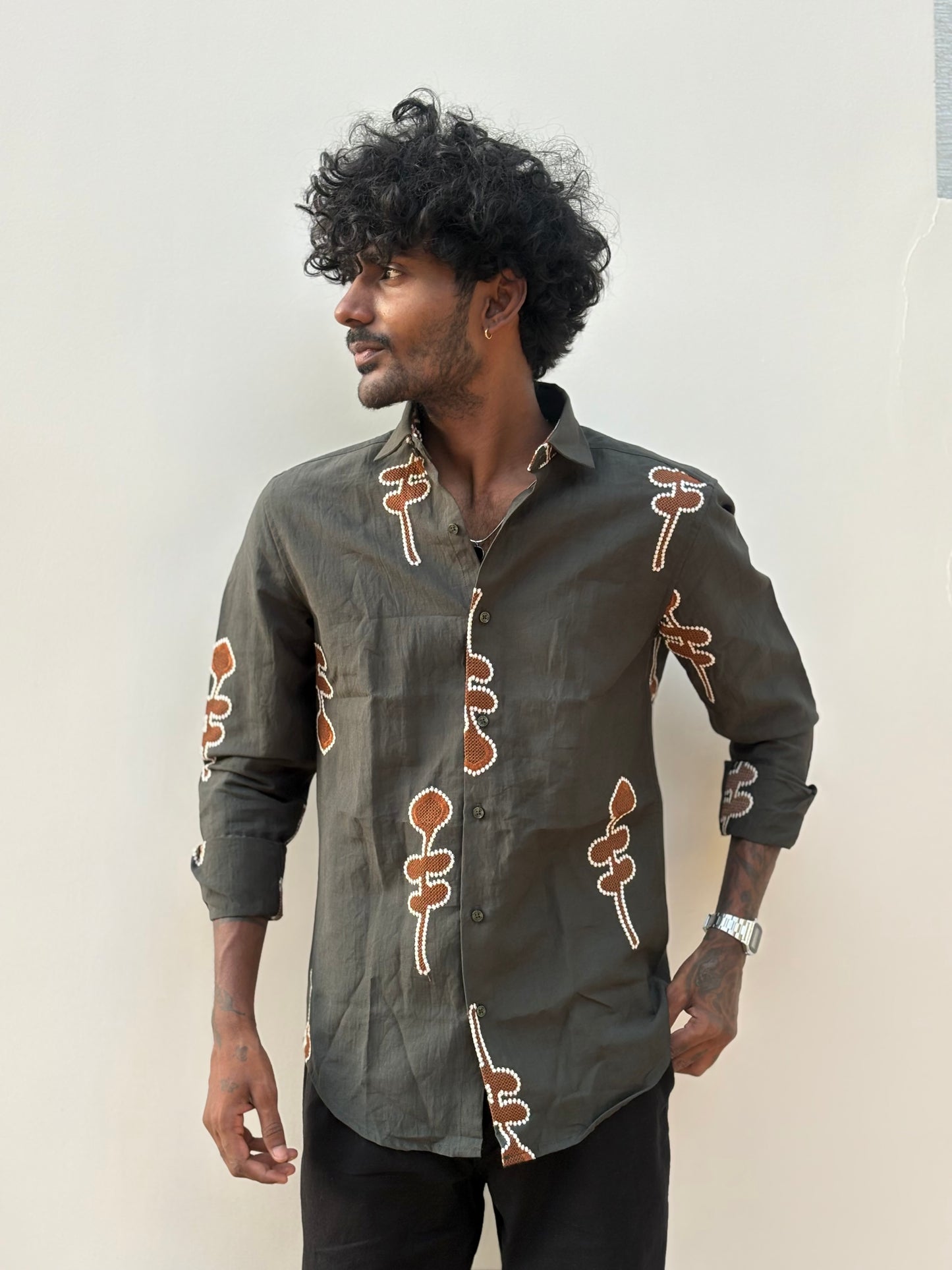 Olive Green Embroidery Shirt