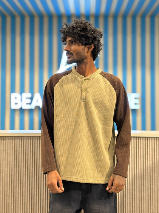 Beige Henley Ribbed Tshirt