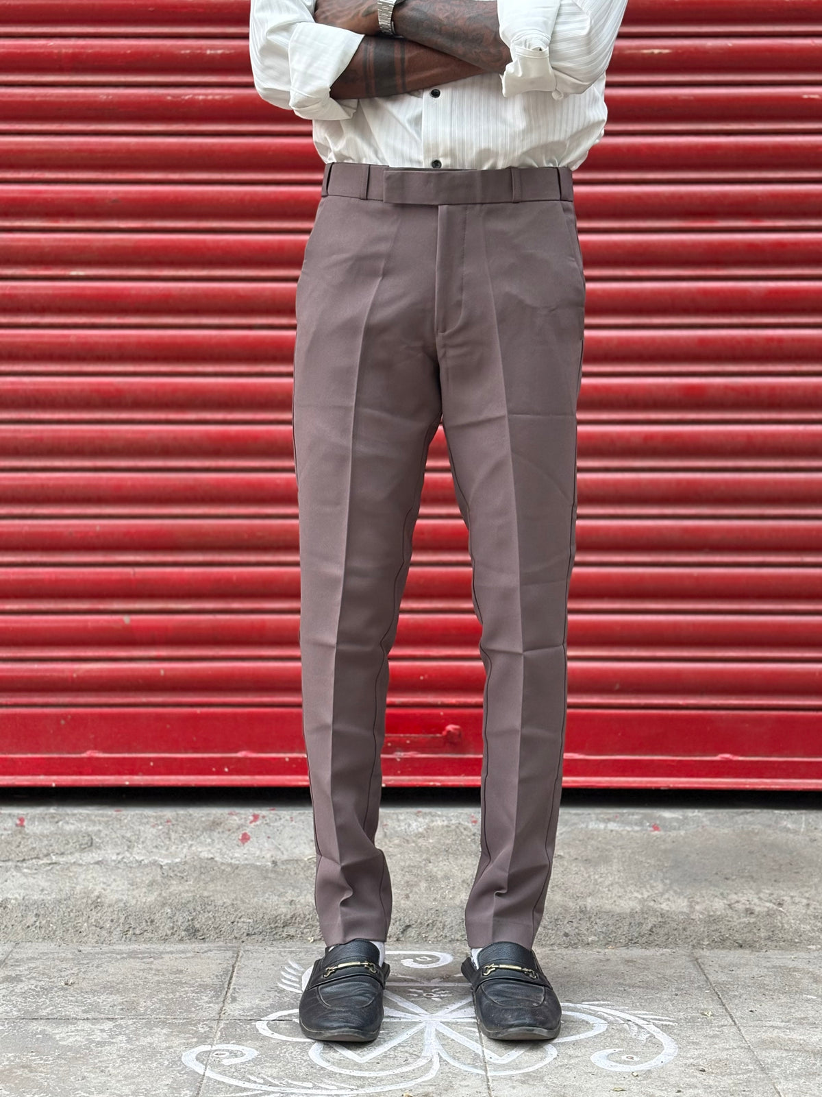 Greyish Brown Polo Fit Flexi Waist Formal Pants