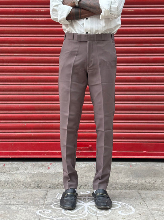 Greyish Brown Polo Fit Flexi Waist Formal Pants