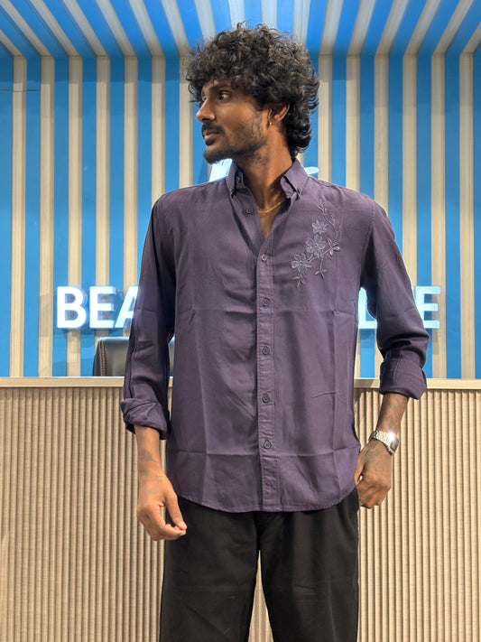 Purple Chest Embroidery Shirt