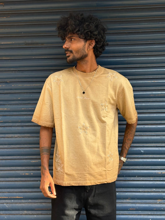 Beige Puff Printed Oversized Tshirt