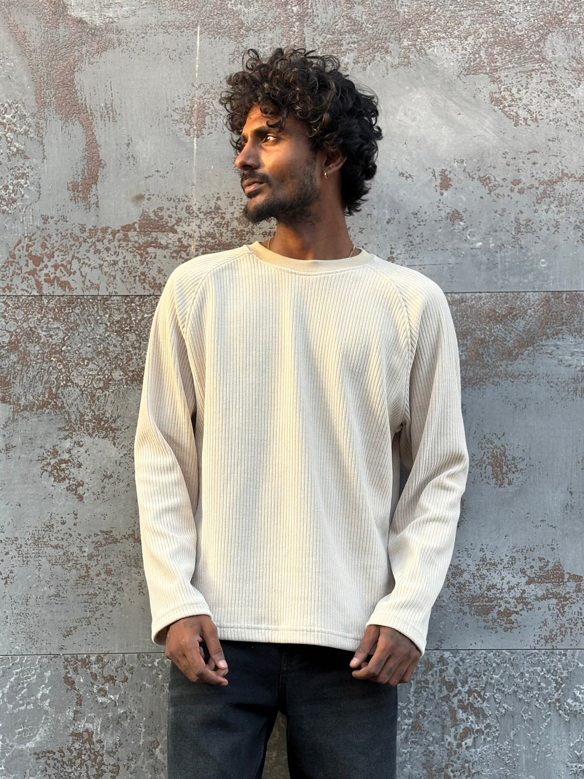 Off White Ribbed Sweatshirt