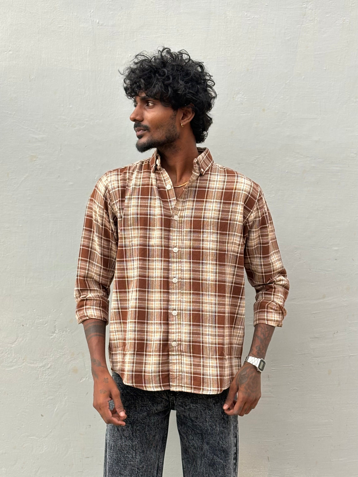 Brown Flannel Checked Shirt
