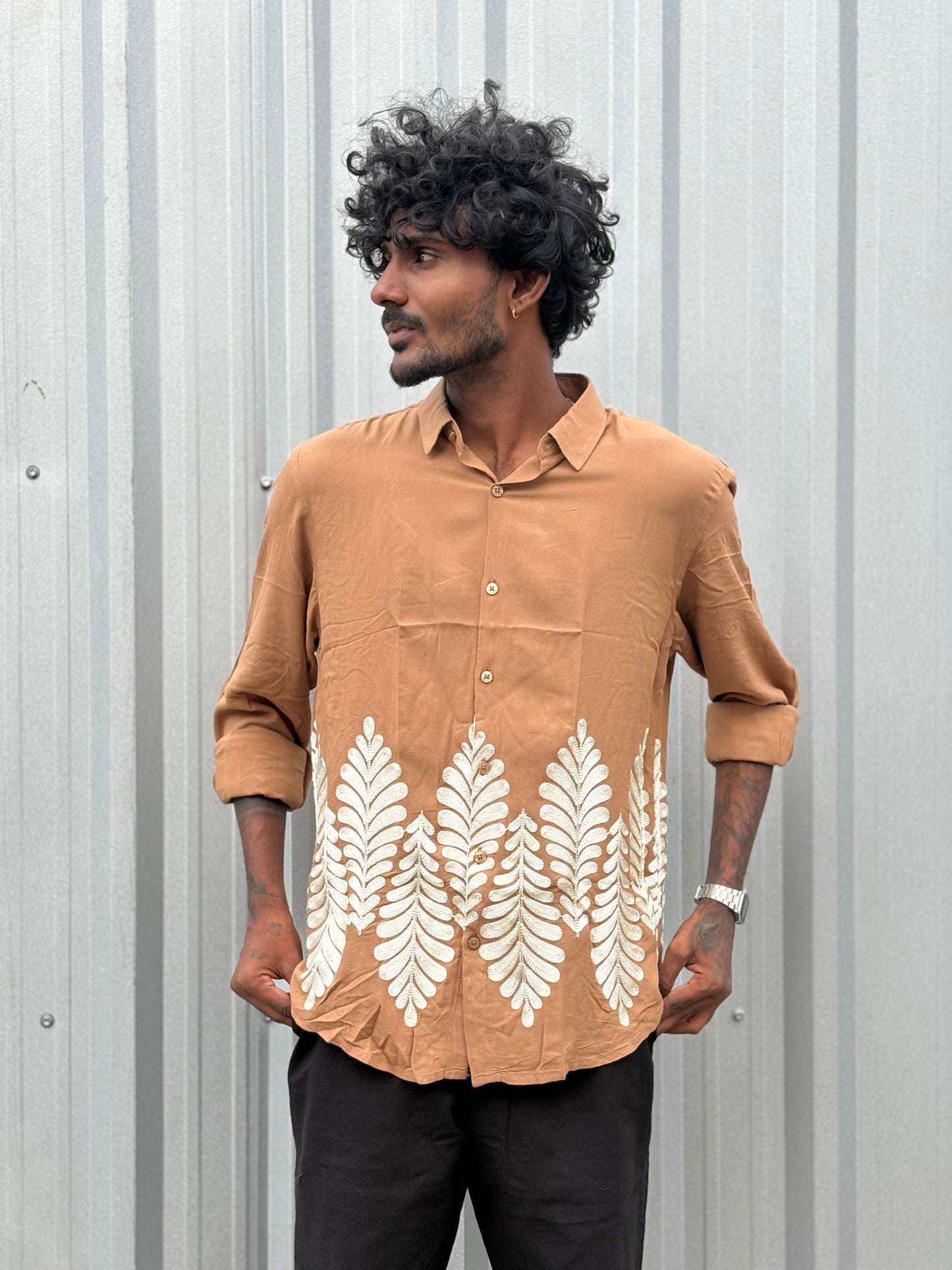 Brown Embroidery Shirt