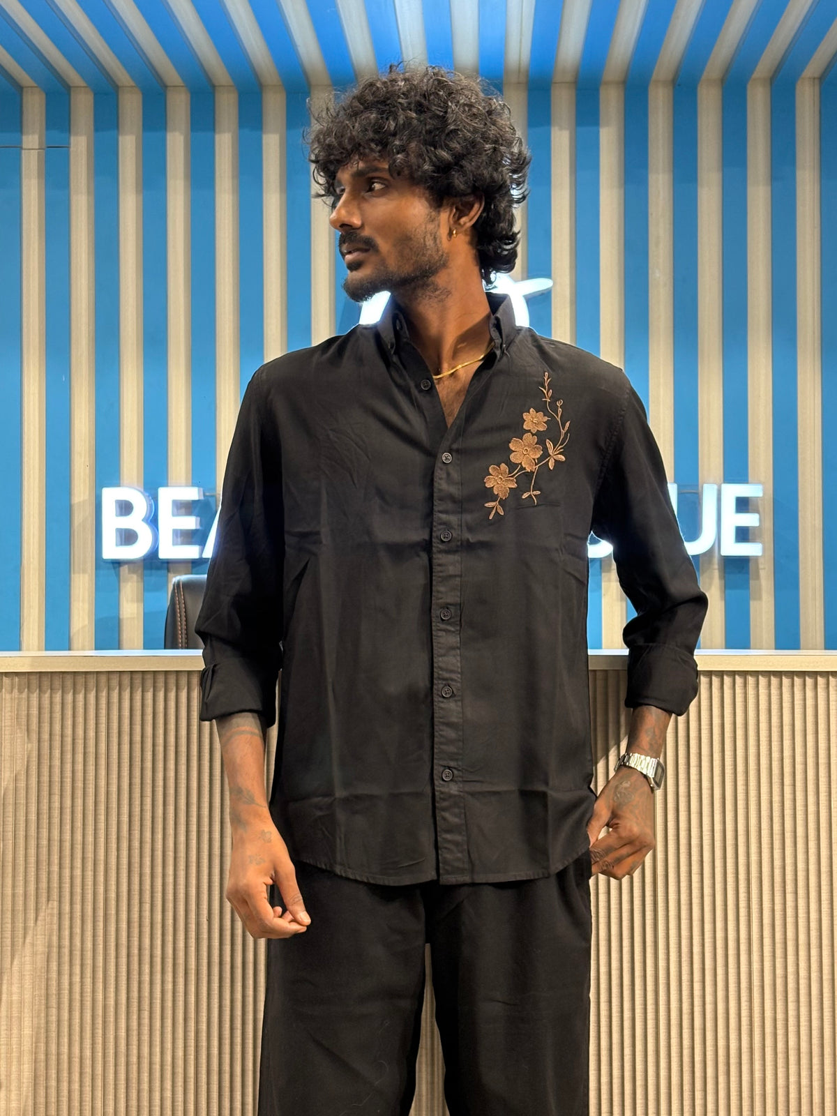 Black Chest Embroidery Shirt