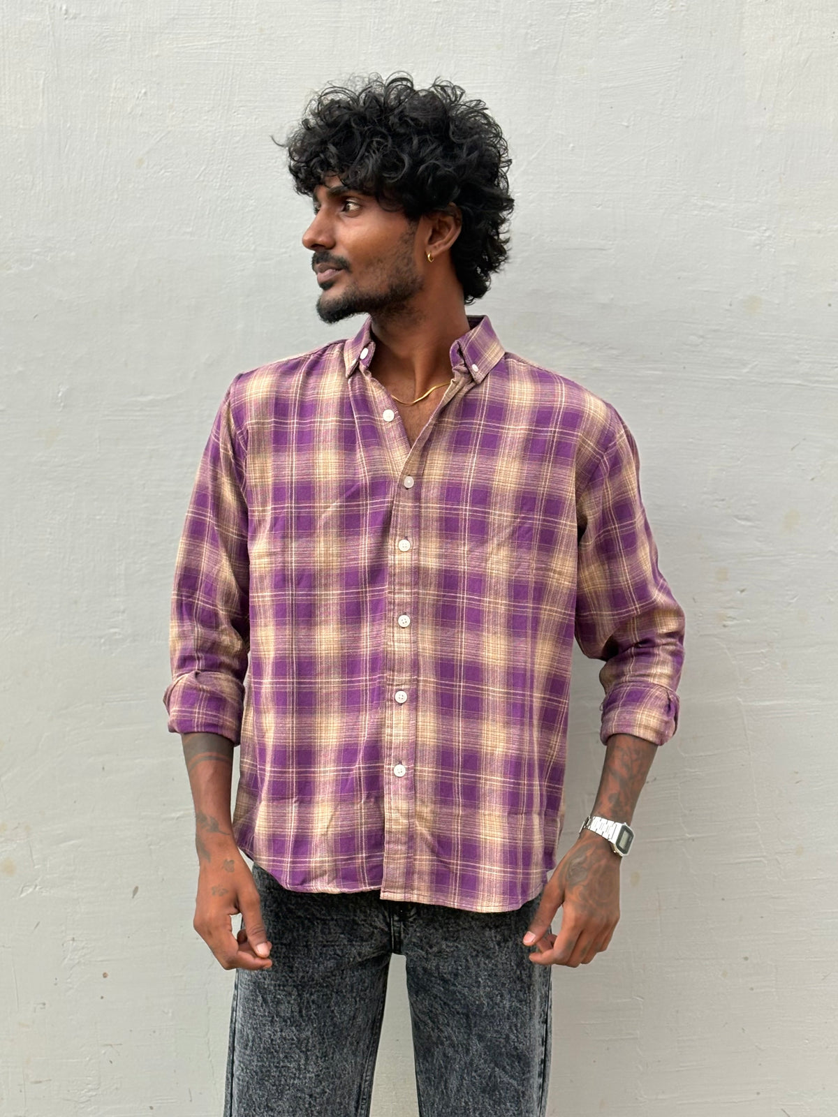 Purple Flannel Checked Shirt