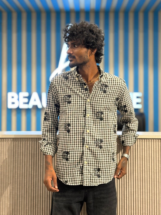 Black Embroidery Checked Shirt